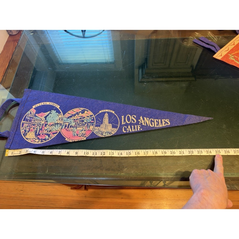 Vintage Los Angeles California Felt Pennant 26" Olvera St Chinatown City Hall